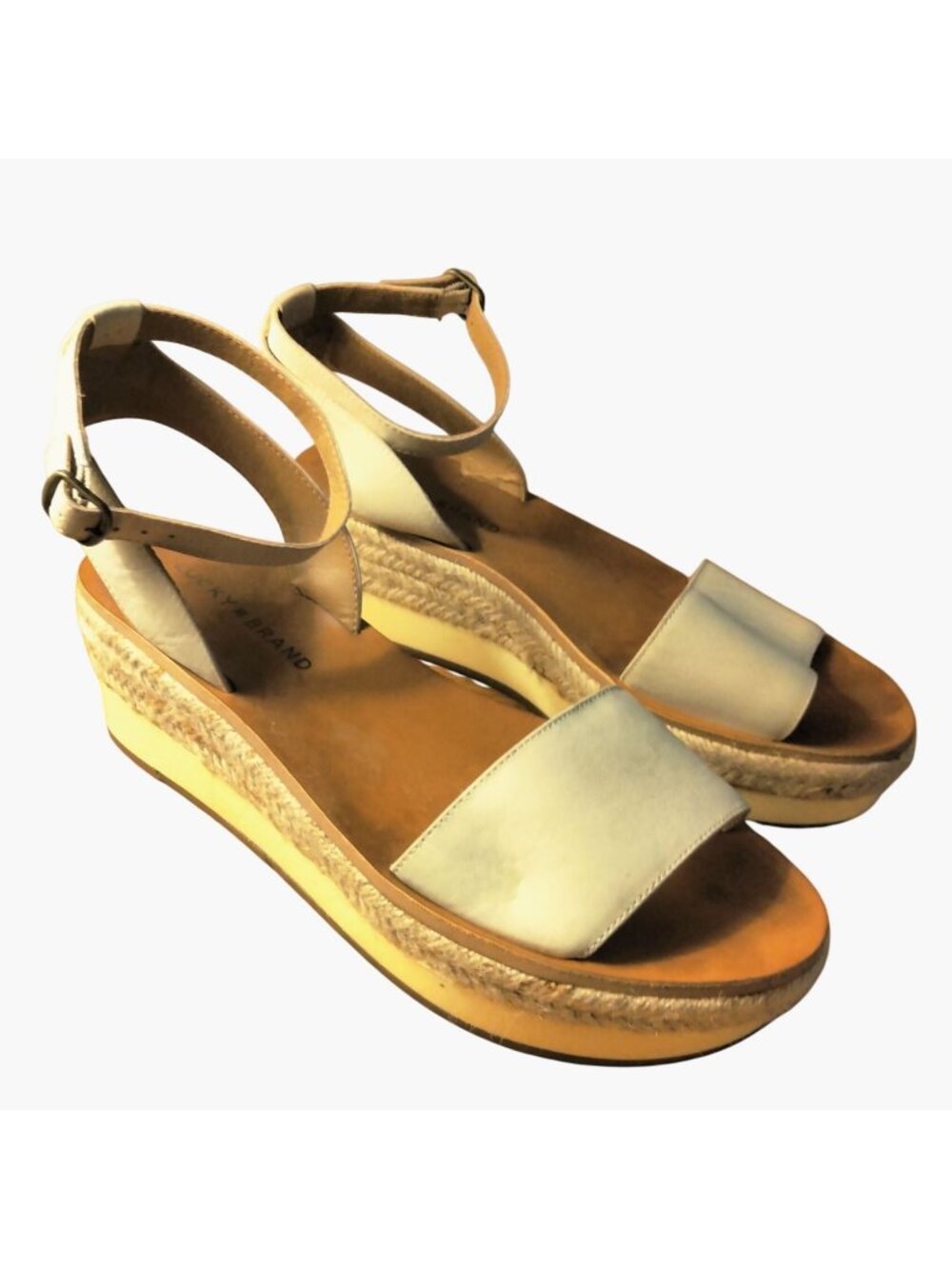 Lucky Brand White Leather Platform Sandals Jute Espadrille Detail 8M